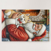 Santa Claus Holding American Eskimo Christmas Art Puzzle (Horizontal)