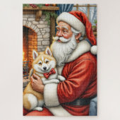 Santa Claus Holding American Eskimo Christmas Art Puzzle (Vertikal)
