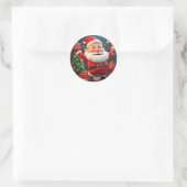 Santa Claus Holding anwesend Runder Aufkleber (Tasche)