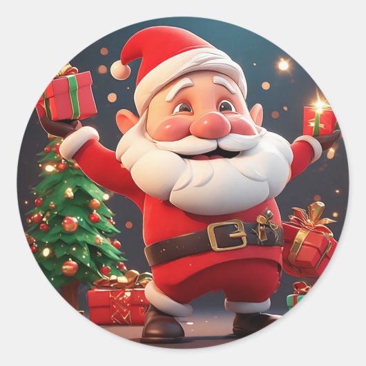 Santa Claus Holding anwesend Runder Aufkleber (Vorderseite)