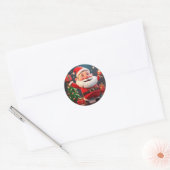 Santa Claus Holding anwesend Runder Aufkleber (Umschlag)