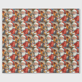 Santa Claus Holding Australian Shepherd Christmas  Geschenkpapier (Flach)