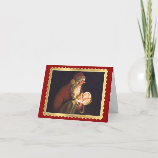 Santa Claus Holding Baby Jesus Feiertagskarte (Vorderseite)
