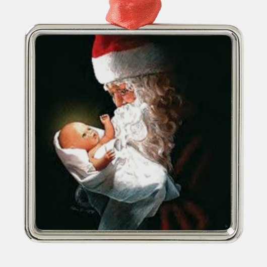 Santa Claus Holding Baby Jesus Ornament Aus Metall (Vorne)