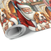 Santa Claus Holding Basset Hound Christmas Art Geschenkpapier (Rolleneckpunkt)