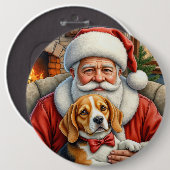 Santa Claus Holding Beagle Christmas Art Button (Vorne & Hinten)