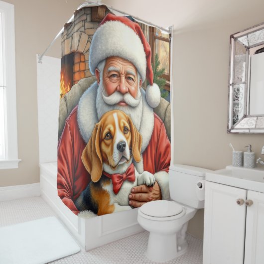 Santa Claus Holding Beagle Christmas Art Duschvorhang (Beispiel)