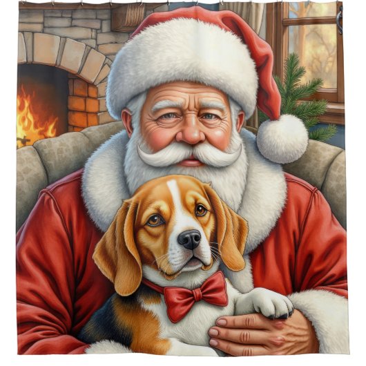 Santa Claus Holding Beagle Christmas Art Duschvorhang (Vorderseite)