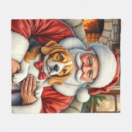 Santa Claus Holding Beagle Christmas Art Fleecedecke (Vorderseite (Horizontal))