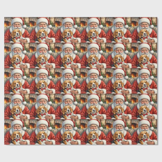 Santa Claus Holding Beagle Christmas Art Geschenkpapier (Flach)