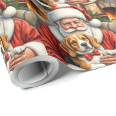 Santa Claus Holding Beagle Christmas Art Geschenkpapier (Rolleneckpunkt)