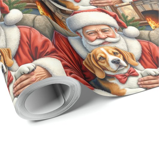 Santa Claus Holding Beagle Christmas Art Geschenkpapier (Rolleneckpunkt)