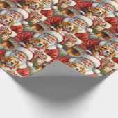 Santa Claus Holding Beagle Christmas Art Geschenkpapier (Ecke)