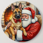 Santa Claus Holding Belgian Malinois Christmas Art Button (Vorderseite)