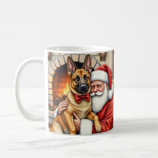 Santa Claus Holding Belgian Malinois Christmas Art Kaffeetasse (Links)
