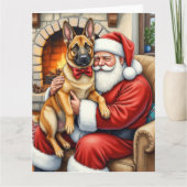 Santa Claus Holding Belgian Malinois Christmas Art Karte (Vorderseite)