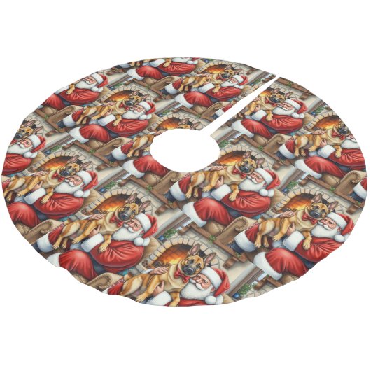 Santa Claus Holding Belgian Malinois Christmas Art Polyester Weihnachtsbaumdecke (Schrägansicht)