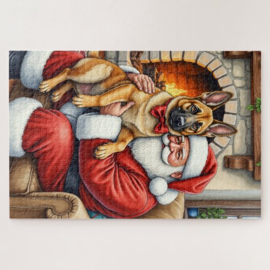 Santa Claus Holding Belgian Malinois Christmas Art Puzzle (Horizontal)