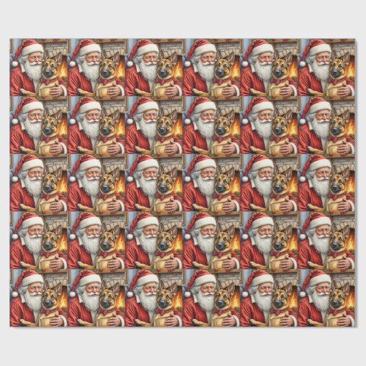 Santa Claus Holding Belgian Shepherd Christmas Art Geschenkpapier (Flach)