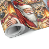 Santa Claus Holding Belgian Shepherd Christmas Art Geschenkpapier (Rolleneckpunkt)