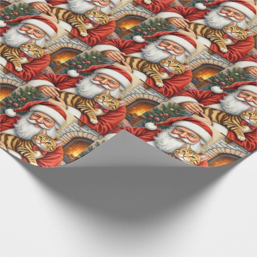 Santa Claus Holding Bengal Cat Christmas Art Geschenkpapier (Ecke)