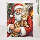 Santa Claus Holding Bengal Cat Christmas Art Karte (Vorderseite)