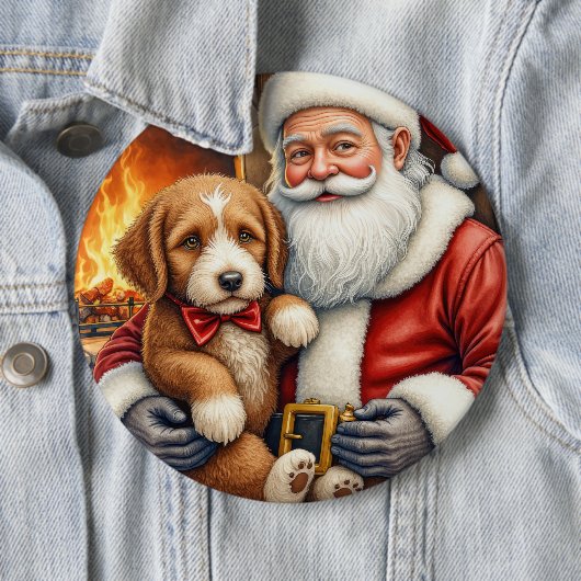 Santa Claus Holding Bernedoodle Christmas Art Button (Beispiel)