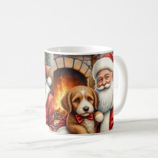 Santa Claus Holding Bernedoodle Christmas Art Kaffeetasse (VorderseiteRechts)