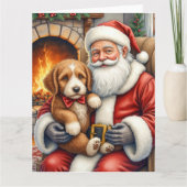 Santa Claus Holding Bernedoodle Christmas Art Karte (Vorderseite)