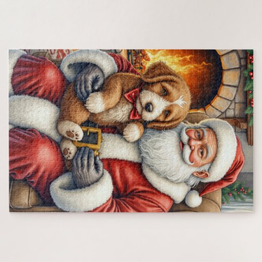 Santa Claus Holding Bernedoodle Christmas Art Puzzle (Horizontal)