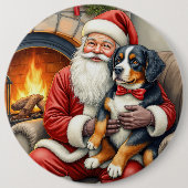 Santa Claus Holding Bernese Mountain Dog Christmas Button (Vorderseite)