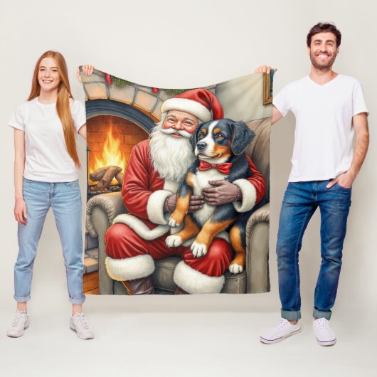 Santa Claus Holding Bernese Mountain Dog Christmas Fleecedecke (Beispiel)