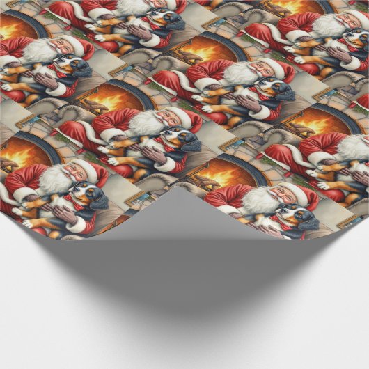 Santa Claus Holding Bernese Mountain Dog Christmas Geschenkpapier (Ecke)