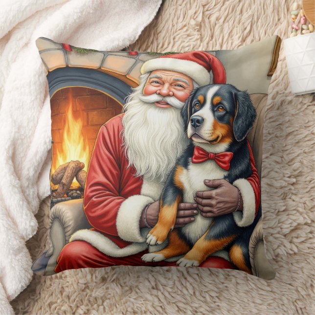 Santa Claus Holding Bernese Mountain Dog Christmas Kissen (Decke)