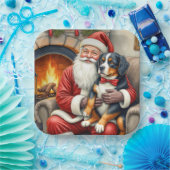 Santa Claus Holding Bernese Mountain Dog Christmas Pappteller (Party)