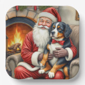 Santa Claus Holding Bernese Mountain Dog Christmas Pappteller (Vorderseite)