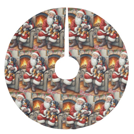 Santa Claus Holding Bernese Mountain Dog Christmas Polyester Weihnachtsbaumdecke (Vorderseite)