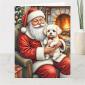 Santa Claus Holding Bichon Frise Christmas Art Karte (Vorderseite)