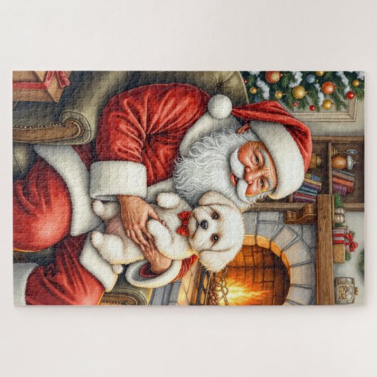 Santa Claus Holding Bichon Frise Christmas Art Puzzle (Horizontal)
