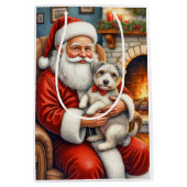 Santa Claus Holding Biewer Terrier Christmas Art Mittlere Geschenktüte (Vorderseite)