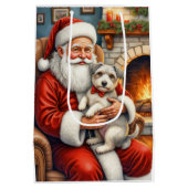 Santa Claus Holding Biewer Terrier Christmas Art Mittlere Geschenktüte (Rückseite)