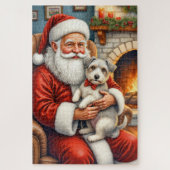 Santa Claus Holding Biewer Terrier Christmas Art Puzzle (Vertikal)
