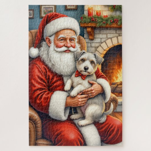 Santa Claus Holding Biewer Terrier Christmas Art Puzzle (Vertikal)