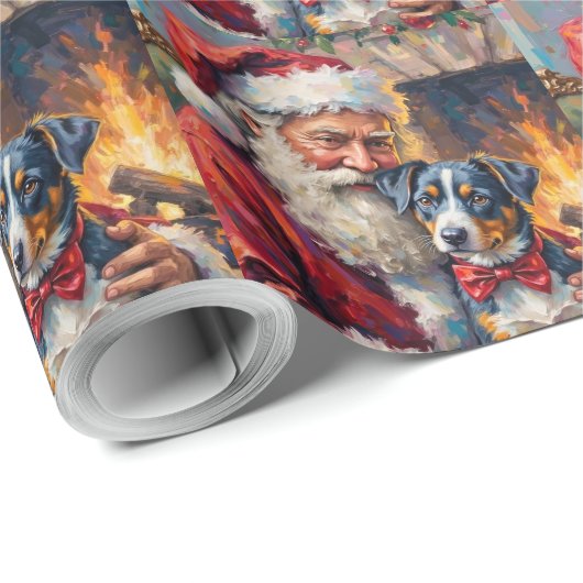 Santa Claus Holding Blue Heeler Christmas Art Geschenkpapier (Rolleneckpunkt)