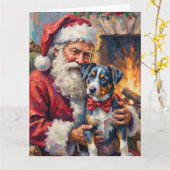 Santa Claus Holding Blue Heeler Christmas Art Karte (Gelbe Blume)
