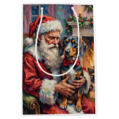 Santa Claus Holding Bluetick Coonhound Christmas Mittlere Geschenktüte (Vorderseite)