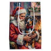 Santa Claus Holding Bluetick Coonhound Christmas Mittlere Geschenktüte (Rückseite)
