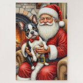 Santa Claus Holding Boston Terrier Christmas Art Puzzle (Vertikal)
