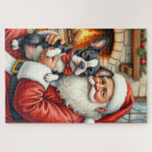 Santa Claus Holding Boston Terrier Christmas Art Puzzle (Horizontal)