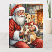 Santa Claus Holding Bouvier des Flandres Christmas Karte (Vorderseite)